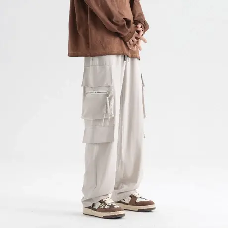 日系大口袋工装休闲裤秋季新款男士潮牌ins大码拖地垂感直筒长裤商品大图