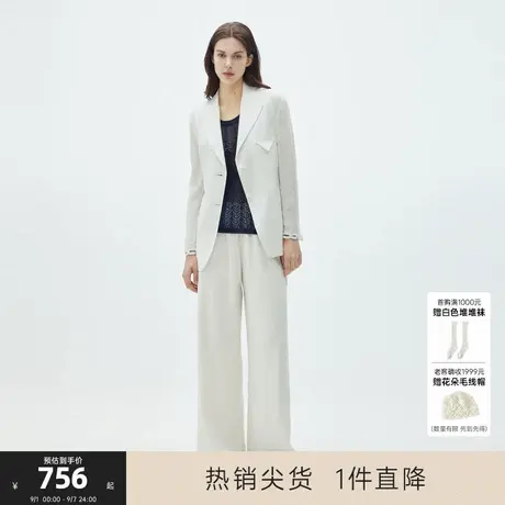 MISSCOCOON可可尼C3系列亚麻松弛老钱空气感松紧腰白色休闲裤女商品大图