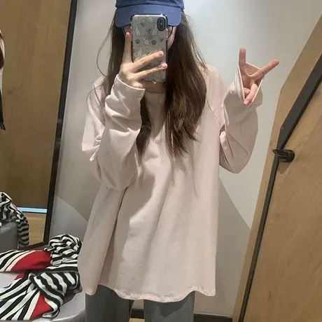 纯棉长袖T恤女2025春秋季新款宽松韩版打底衫内搭可外穿上衣潮牌商品大图