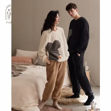 妮狄娅情侣睡衣女冬季珊瑚绒休闲男保暖可外穿年轻时尚家居服套装商品大图