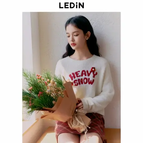 【昕怡粉丝专享】乐町圆领合体线套衫女冬季软糯圆领毛衣简约上衣商品大图
