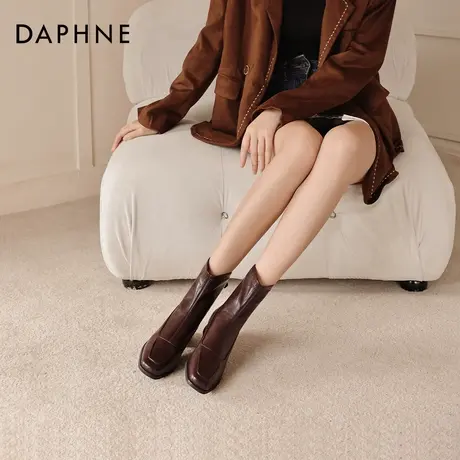 达芙妮粗跟短靴女2026新款冬季加绒瘦瘦马丁靴平底方头切尔西靴子商品大图