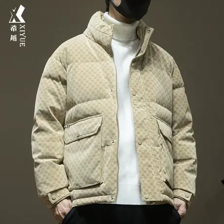 希越新国标男士羽绒服冬季宽松大码满身印鸭绒外套美式潮牌面包服商品大图