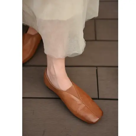 Artmu阿木原创复古方头奶奶鞋平底单鞋一脚蹬女鞋皮鞋女2023新款商品大图