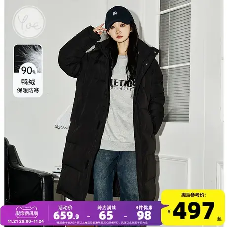 yoe90绒连帽羽绒服女黑色长款女款工装加厚外套运动户外冬季新款图片