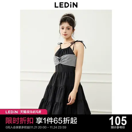 乐町设计感系带连衣裙2023年夏季新款女装小黑裙度假风甜美吊带裙商品大图