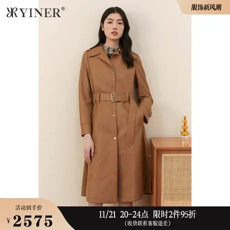 YINER音儿女装秋季中长款收腰羊皮皮衣外套高级感商品大图
