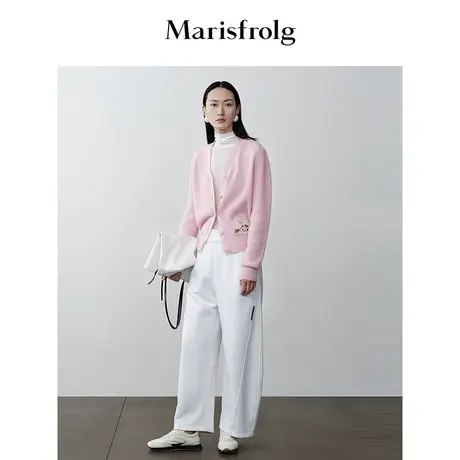 【商场同款】玛丝菲尔2023年冬新款白色宽松阔腿直筒休闲裤女商品大图