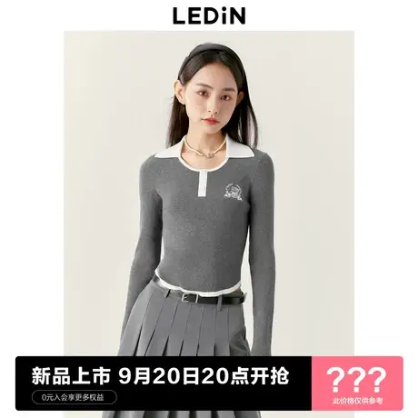 [预]乐町POLO针织小衫23秋冬小熊绣标少女感弧形下摆短款针织上衣商品大图
