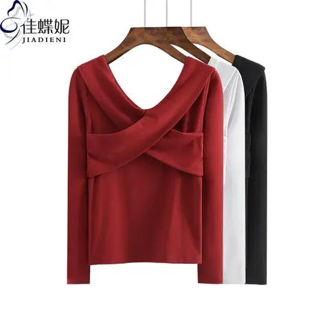 春秋季新款低领修身显瘦纯棉韩版体恤打底衫内搭长袖上衣女装T恤商品大图