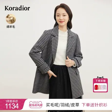 珂莱蒂尔女装2023秋冬新款通勤百搭西装领双排扣毛呢大衣外套图片
