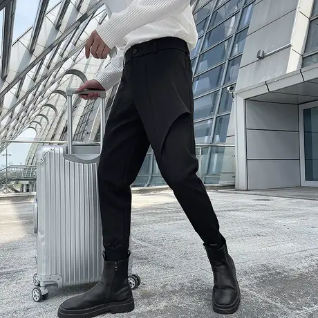 秋季原宿痞帅纯色小脚西裤男装修身韩版裤子发型师潮牌ins休闲裤商品大图