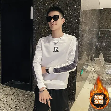 2022冬季时尚休闲韩版修身加绒加厚潮牌学生长袖T恤潮流卫衣体恤商品大图