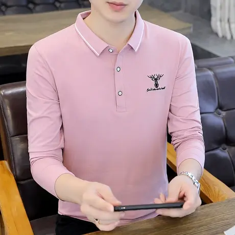 高端纯棉长袖t恤男士翻领秋季新款刺绣男士polo衫休闲秋衣打底衫图片
