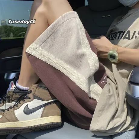 夏季新款港风撞色休闲短裤男女宽松男装设计感运动篮球五分卫裤子商品大图