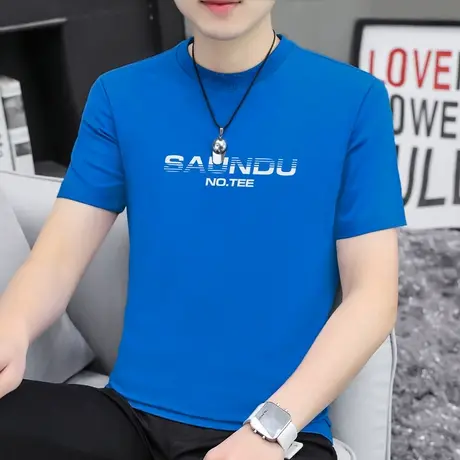 凉感sorona抗菌t恤男士短袖克莱因蓝半袖宽松夏季冰丝体恤上衣服商品大图
