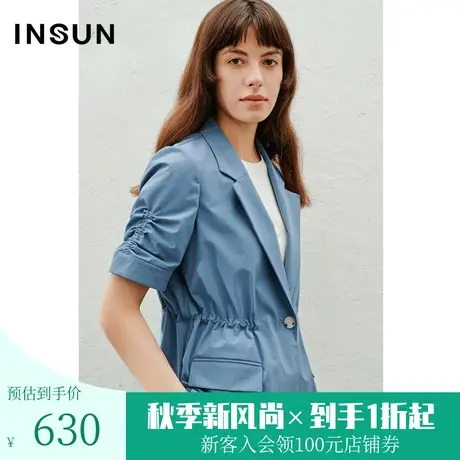 恩裳2023夏装新款简约轻商务细条纹肌理感抽绳西装外套女图片