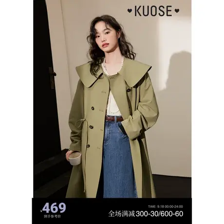 阔色长款卡其色收腰风衣大衣女2023秋季新款小个子休闲外套商品大图