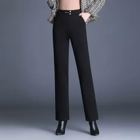 加厚加绒黑色直筒裤女秋冬2023新款高腰显瘦西装裤气质职业长裤子商品大图