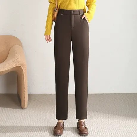 加绒双面呢小西裤女秋冬2023新款高腰显瘦小直筒裤气质职业烟管裤图片