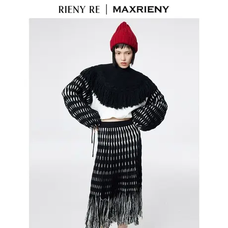 RIENYRE卫衣女秋冬季黑白针织抽绳上衣原创街头运动宽松圆领绒衫图片