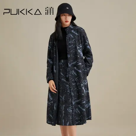 蒲PUKKA 秋冬连衣裙女单排扣灰蓝湖泊长袖衬衫款长裙图片