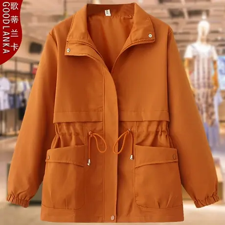 加肥加大码女装春秋款风衣女200斤中年妈妈宽松洋气收腰休闲外套商品大图