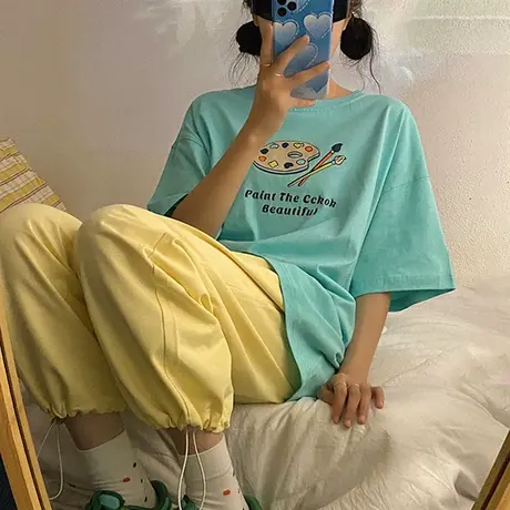 2024新款夏季短袖网红超火上衣女宽松韩版学生原宿风半袖T恤ins潮商品大图