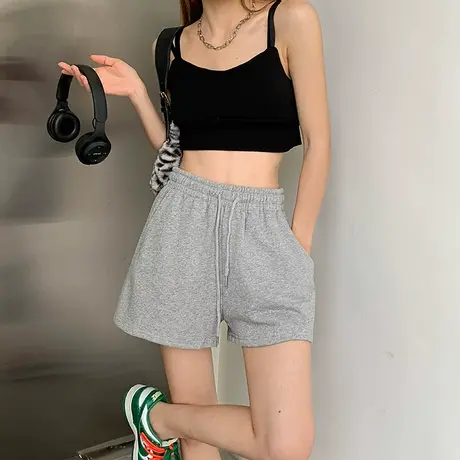 短裤女2023新款韩版高腰显瘦百搭外穿阔腿运动裤抽绳港风休闲裤子图片