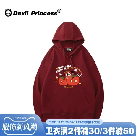 2023秋冬新款ulzzang小众学院风酒红色卫衣女卡通印花宽松上衣潮图片