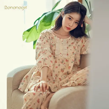 Bananagirl睡衣女春秋可爱日系甜美碎花清新圆领套装七分袖家居服商品大图