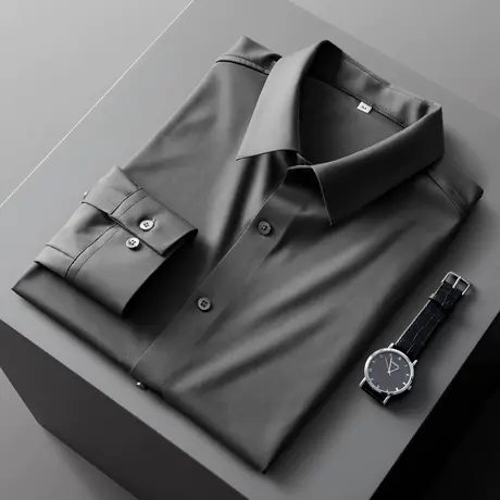 轻奢高端白衬衫无缝压胶冰丝滑免烫抗皱春秋男士商务休闲长袖衬衣商品大图