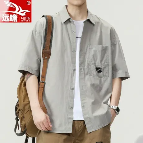 短袖衬衫男士2023夏季新款纯棉工装半袖寸衫宽松薄款休闲衬衣男装图片