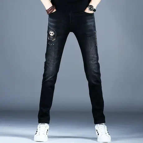 刺绣裤子男秋冬牛仔裤男款2023新款美式潮牌痞帅炸街男士小脚修身商品大图