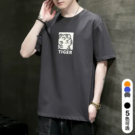 夏季薄款全棉纯棉圆领男士短袖T恤情侣装印花男装夏装衣服ins爆款商品大图