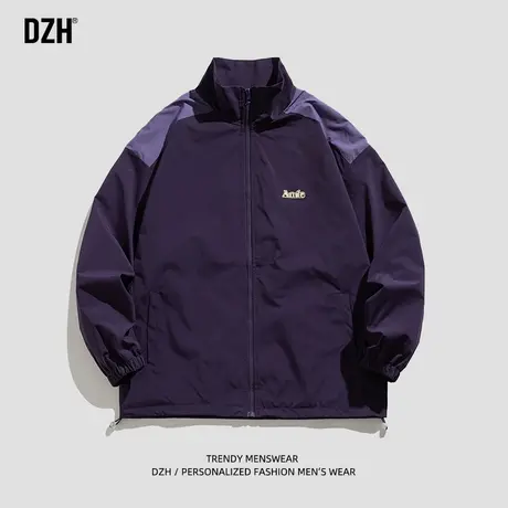 立领夹克男士潮牌外套男款2023新款新款秋季拼接无帽上衣休闲衣服商品大图