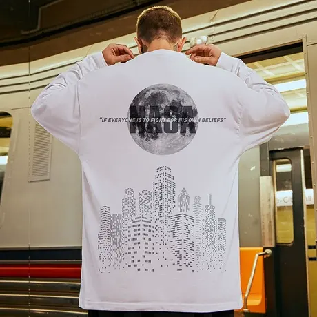 oversize欧美潮牌胖子男装加肥加大码国潮嘻哈宽松长袖T恤春秋季商品大图