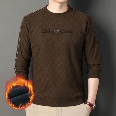 2023新款加绒卫衣男冬季加厚外套秋冬雪尼尔上衣服打底衫保暖圆领商品大图