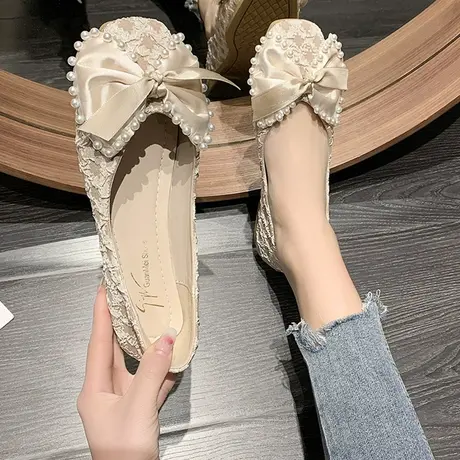 搭配裙子单鞋夏季女平底2024新款韩版百搭仙女风温柔豆豆鞋妈妈鞋商品大图