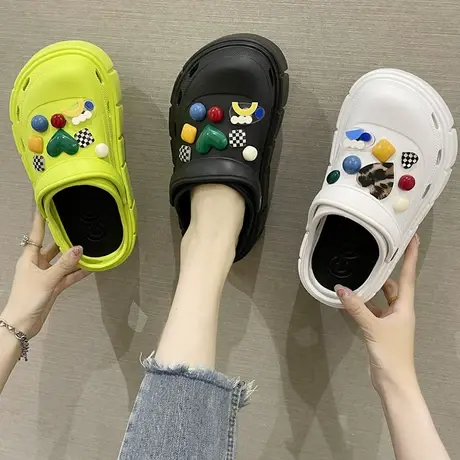 防滑洞洞鞋女ins潮外穿夏季新款时尚厚底增高松糕包头沙滩凉拖鞋商品大图