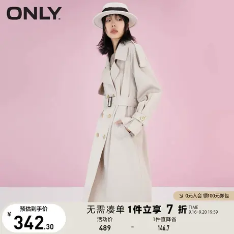ONLY奥莱夏季通勤风中长气质双排扣收腰系带风衣女图片