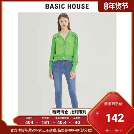 Basic House/百家好秋商场同款针织衫女韩版拼接时尚毛衣HUCD521B商品大图