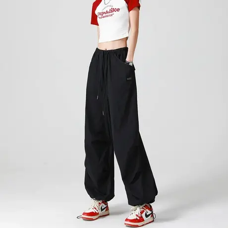 断码清仓不退不换粉色美式工装裤女高腰宽松显瘦休闲束脚运动裤子商品大图