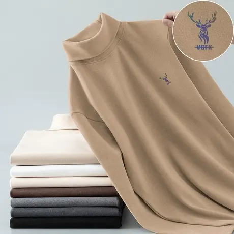 重磅德绒高领长袖t恤男潮牌秋冬加绒保暖内搭打底衫双面绒上衣服图片