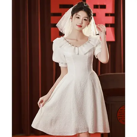 登记领证小白裙2023新款订婚礼服女夏季小个子短款白色连衣裙甜美商品大图