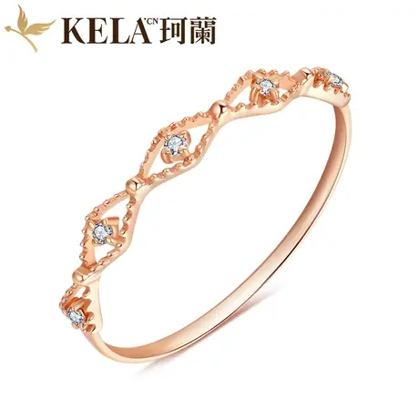 珂兰钻石玫瑰18K金钻石戒指女款几何菱格钻戒时尚简约K金指环尾戒商品大图