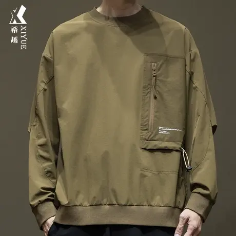 希越美式潮牌卫衣男2024春季新款弹力抗皱男士打底衫大码圆领上衣商品大图