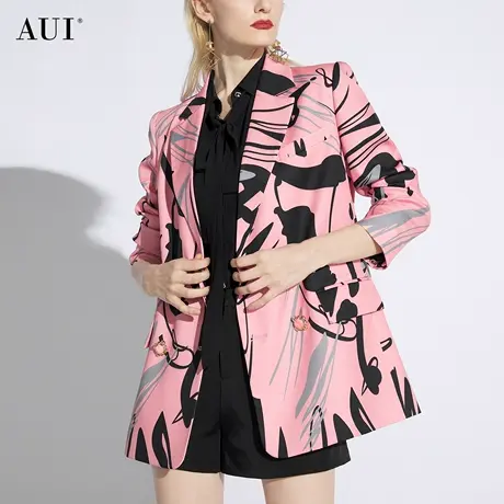 AUI粉色小个子廓形职业西装外套女2024春新款高级感长袖休闲西服图片