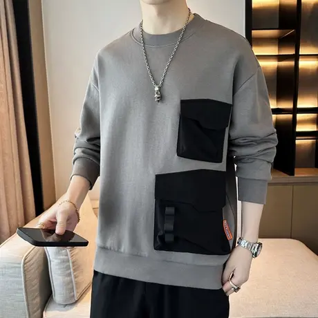 设计感小众卫衣男春秋款机能风工装长袖t恤男潮青少年帅气打底衫T图片