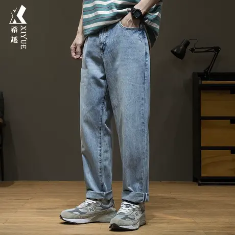 希越美式磨烂牛仔裤男2024春季新款潮牌百搭宽松大码男士直筒裤子商品大图